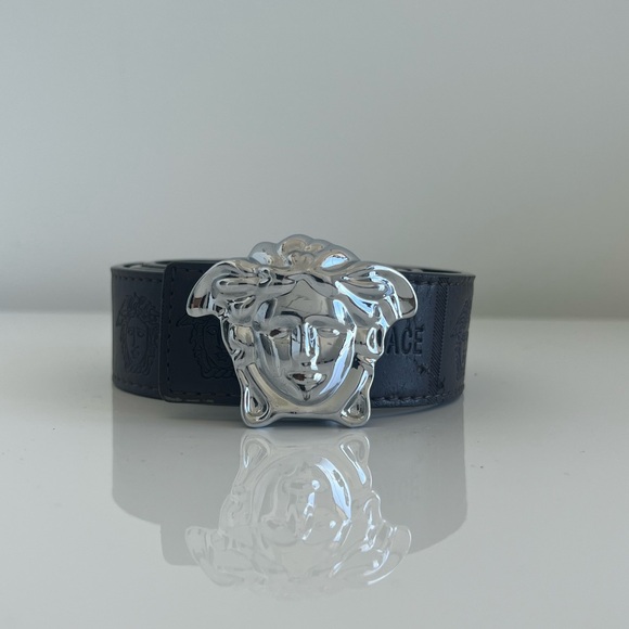 black versace belt silver buckle